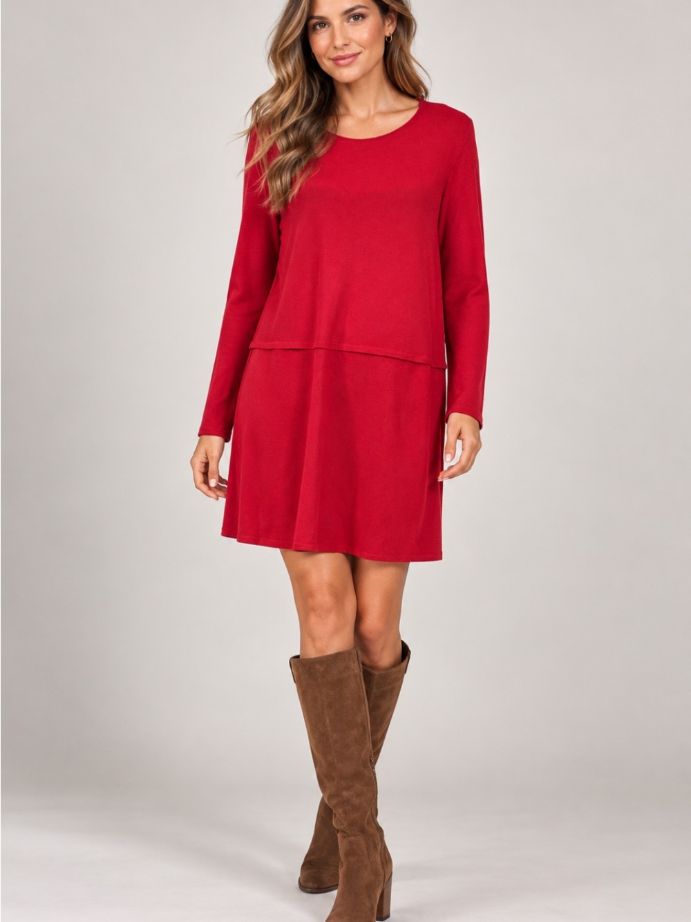 J. Jill Red Long-Sleeve Tunic/Shift Dress Size XL